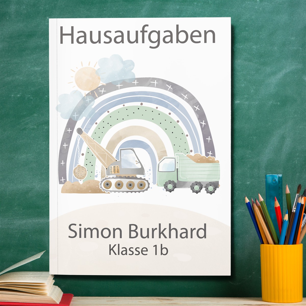 Hausaufgabenheft Baustelle #2 DIN A5 - 48 Blatt mit Name und Klasse