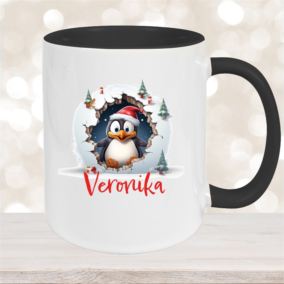 Tasse Wunschname Christmas Pinguin #2 Keramik Kinderbecher versch. Farben