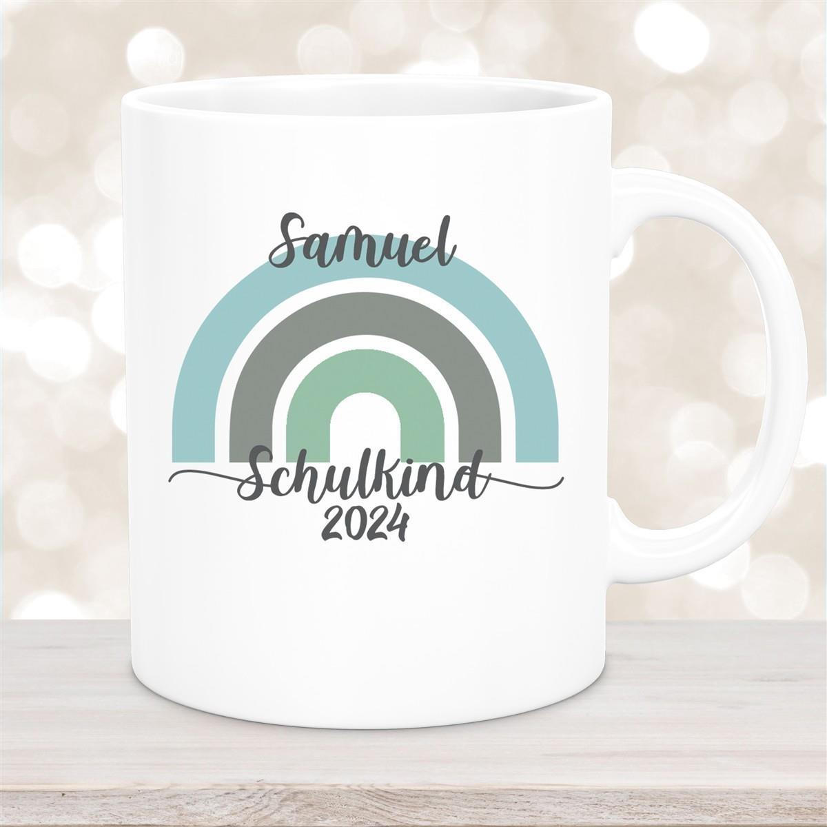 Tasse Schulkind 05 Wunschname Rainbow Keramik Kinderbecher Personalisiert versch. Farben
