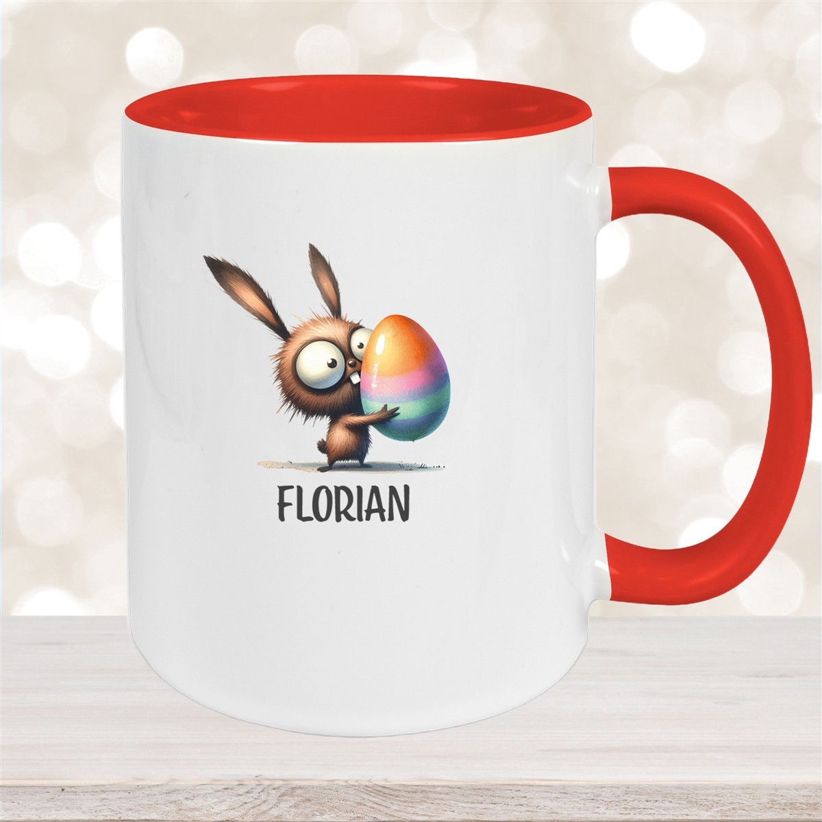 Tasse Ostern - Hase #6 Wunschnamen Keramik personalisiert Rot