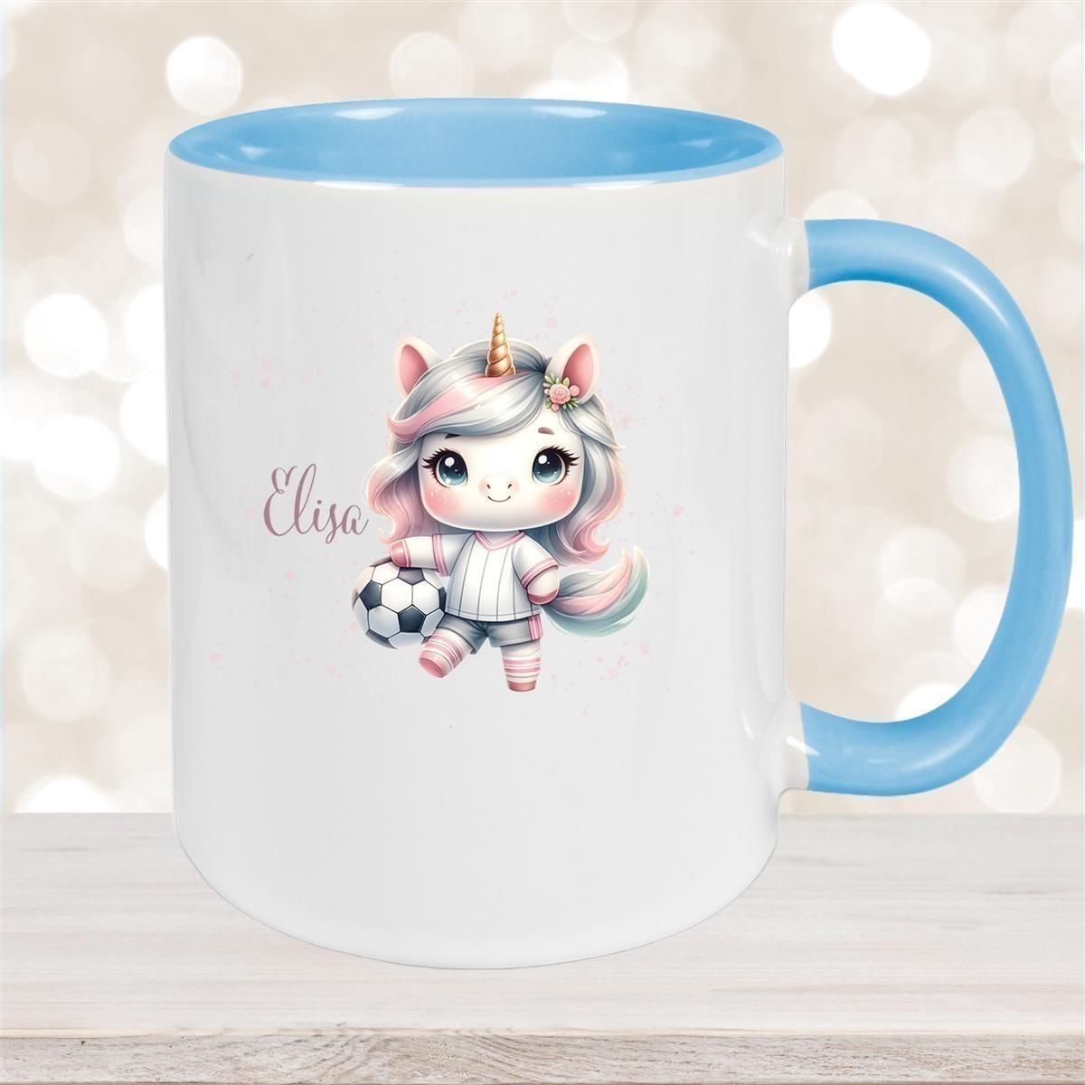 Tasse Fußball 10 Wunschname Keramik Kinderbecher personalisiert versch. Farben