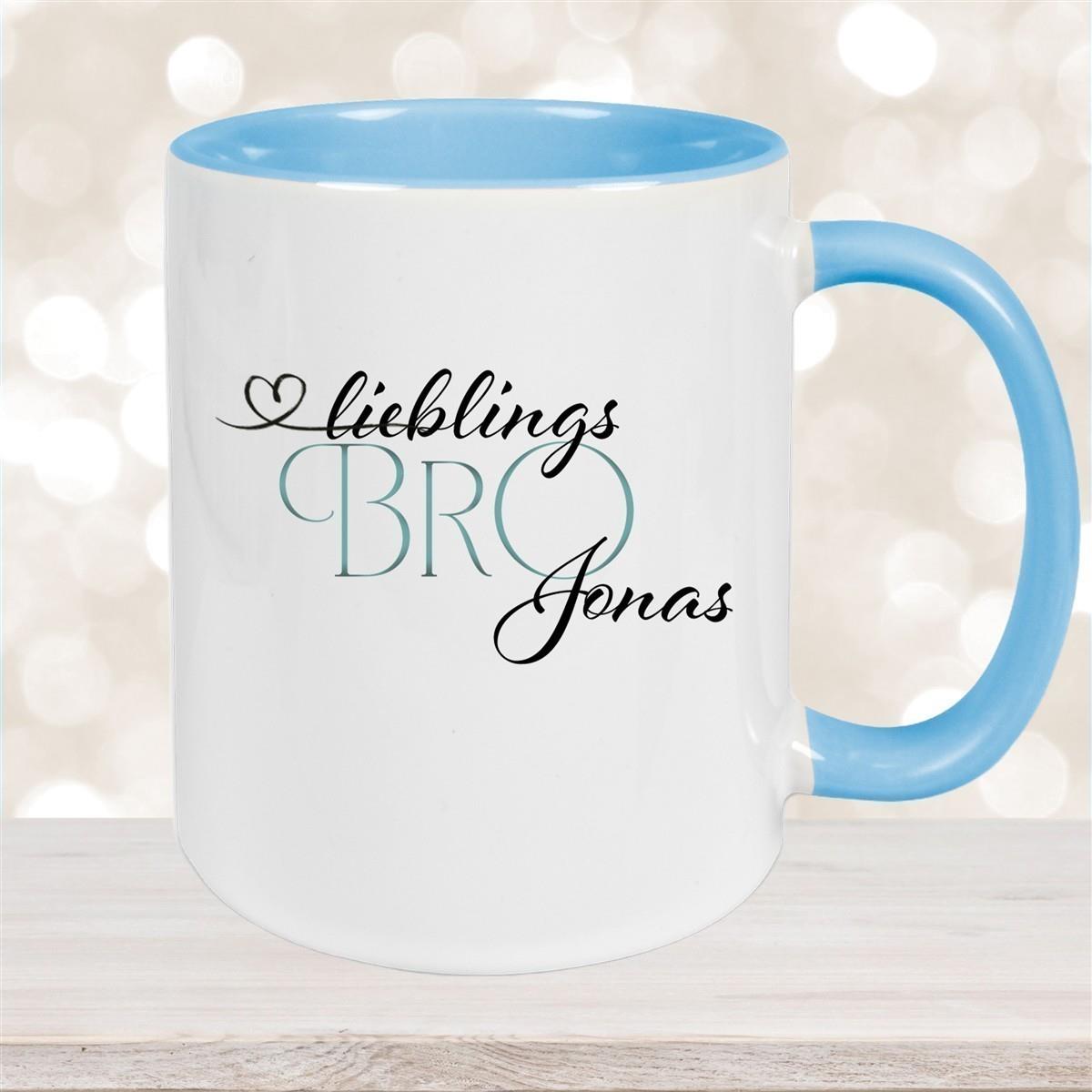 Tasse Wunschname Lieblings-Bro 1 personalisiert Keramik Becher versch. Farben
