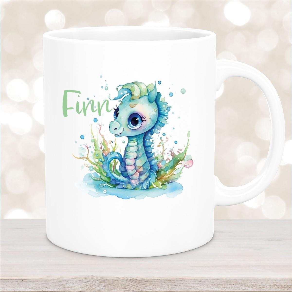 Tasse Wunschname Meerestiere-Seepferdchen 1 Keramik Kinderbecher versch. Farben