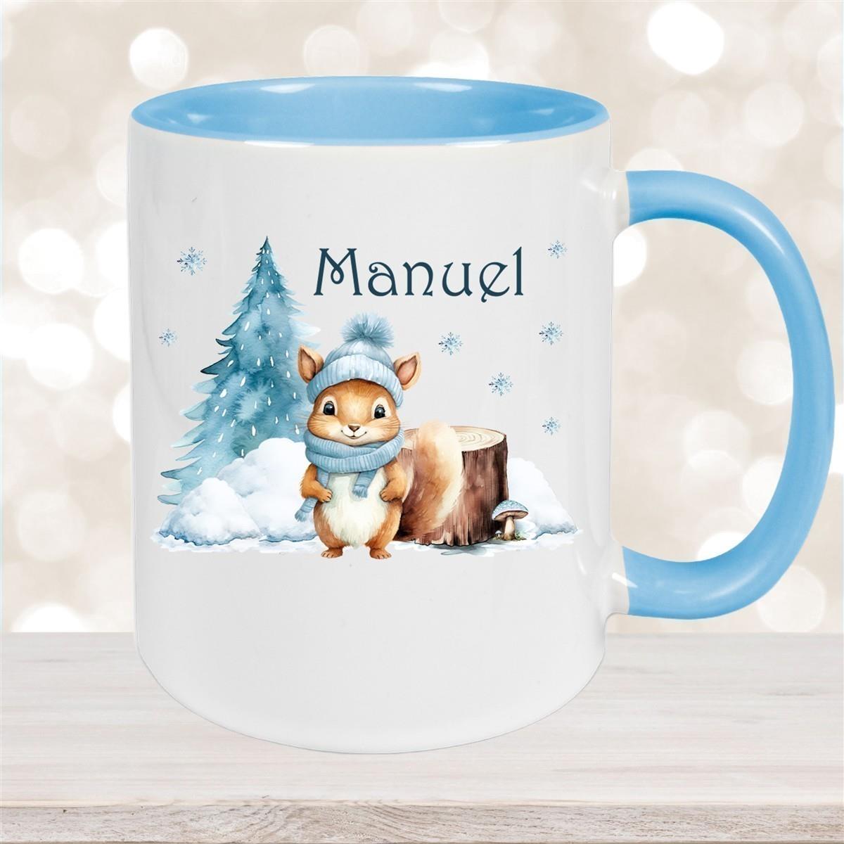 Tasse Wunschname Weihnachten Eichhörnchen 1 Keramik Kinderbecher versch. Farben
