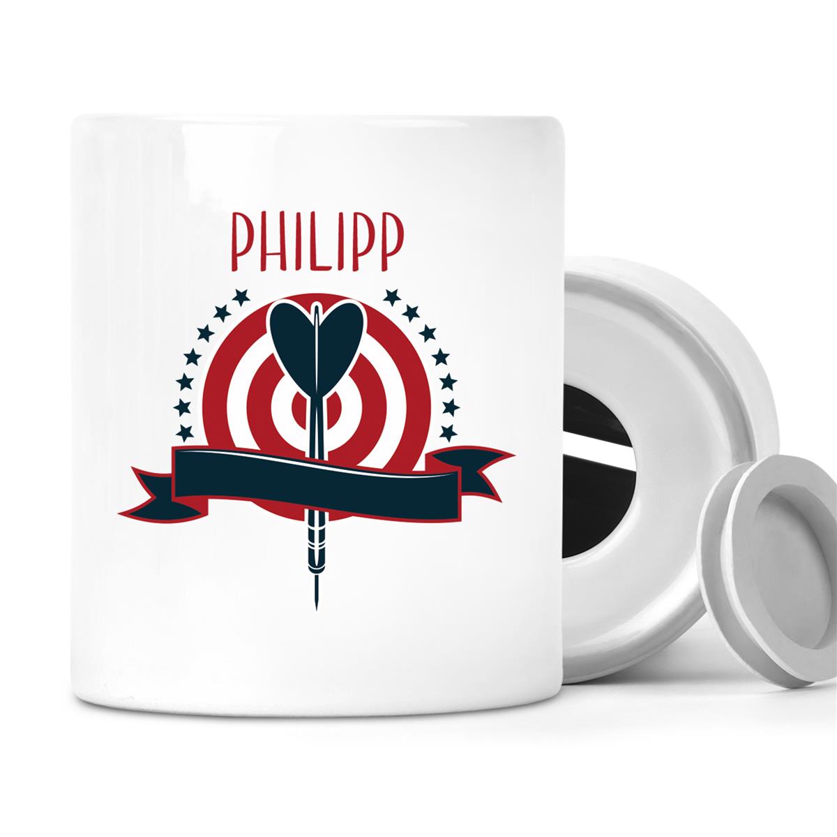 Spardose mit Wunschname Dart 4 personalisiert