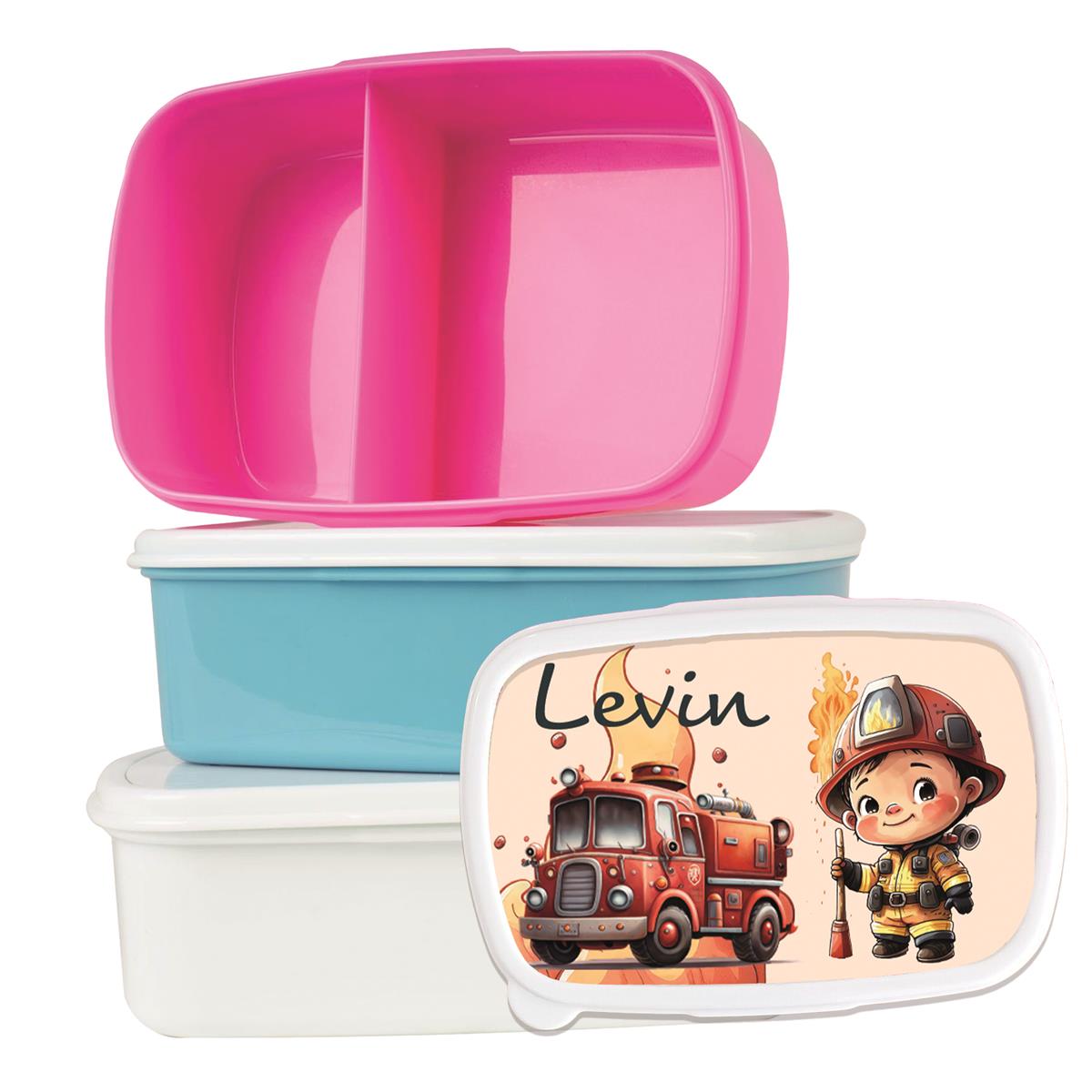 Brotdose mit Namen Feuerwehr 01 – Personalisierte Lunchbox für Schule & Kindergarten versch. Farben