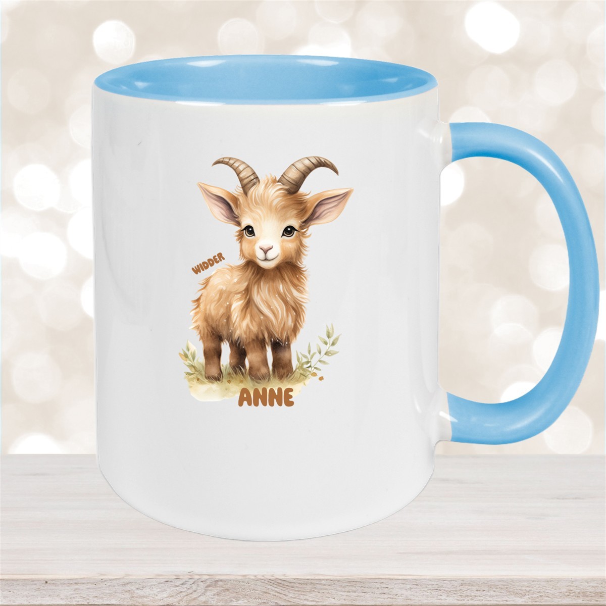 Tasse Sternzeichen Kinder Widder #1 Wunschname Keramik Kinderbecher personalisiert Hellblau