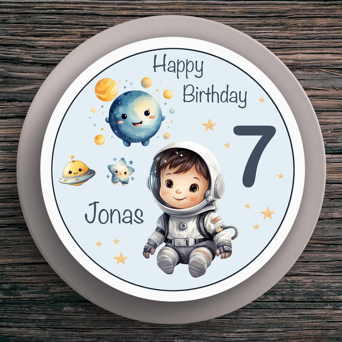 Tortenaufleger Geburtstag Astronaut #2 Name & Zahl (20cm)