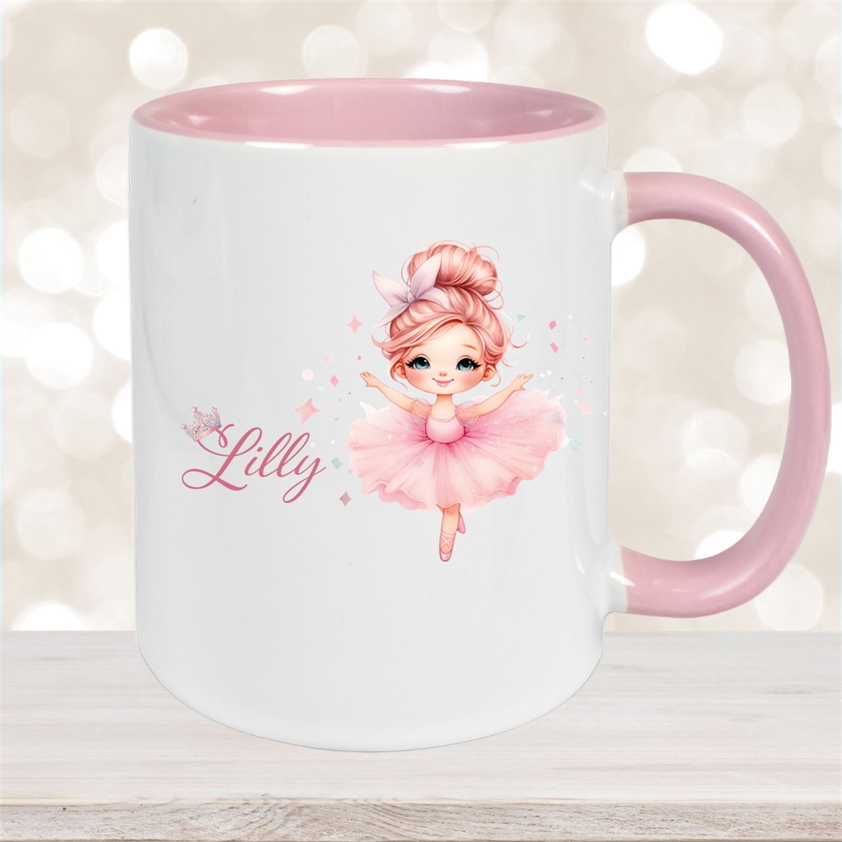 Tasse Ballerina #1 Wunschname Keramik Kinderbecher personalisiert Altrosa