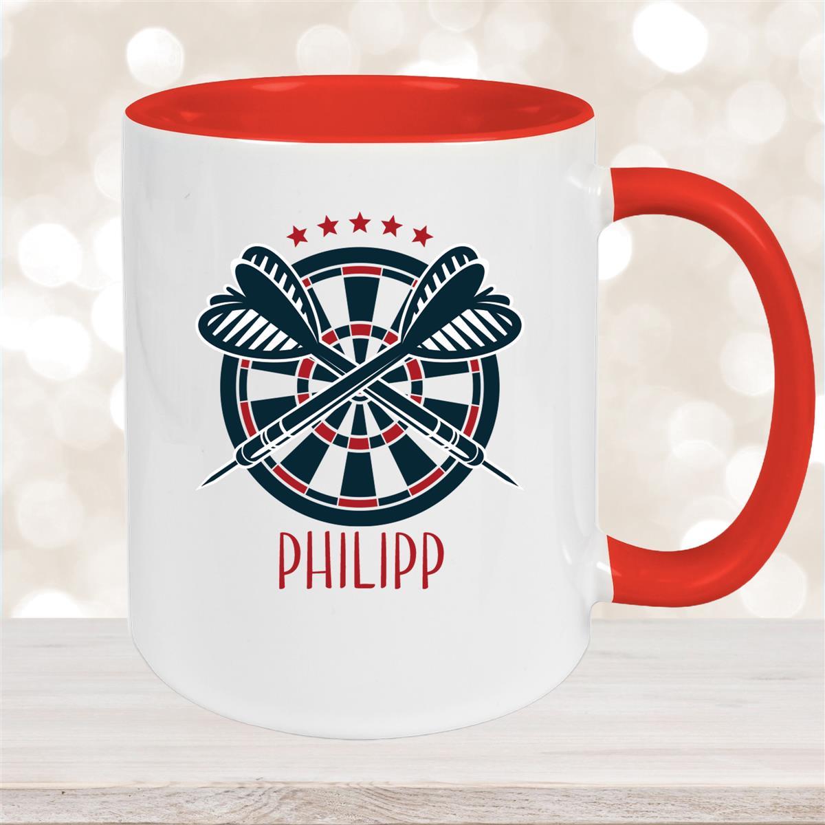 Tasse Dart #1 Wunschname Keramik Kinderbecher personalisiert Rot