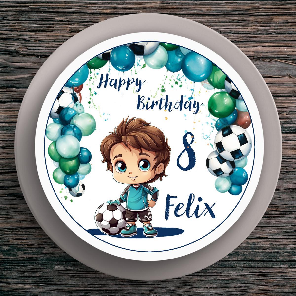 Tortenaufleger Geburtstag Fußball #2 Name & Zahl (20cm)