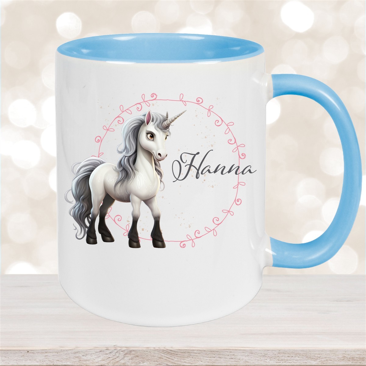 Tasse Einhorn #6 Wunschname Keramik Kinderbecher personalisiert Hellblau