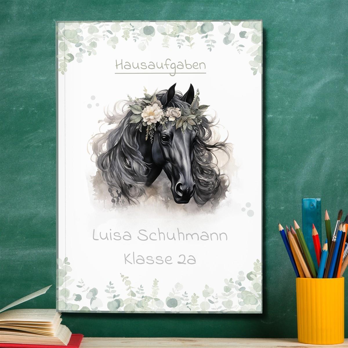 Hausaufgabenheft Pferd 3  DIN A5 - 48 Blatt mit Name und Klasse