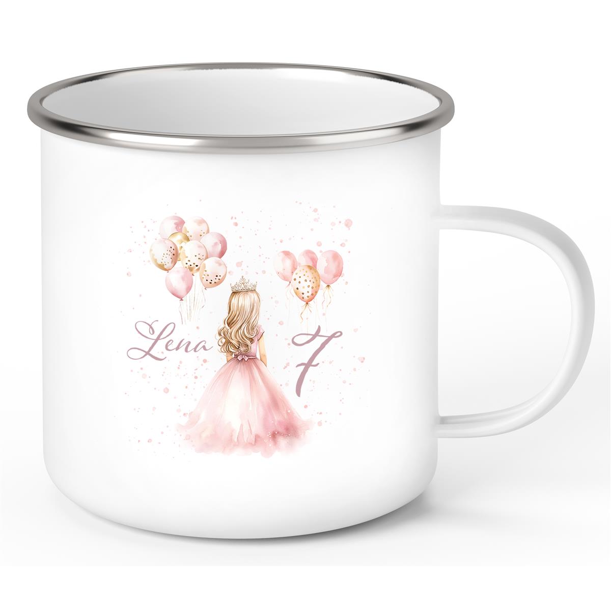 Tasse Geburtstag Prinzessin 2 Wunschname Emaille Kinderbecher Personalisiert