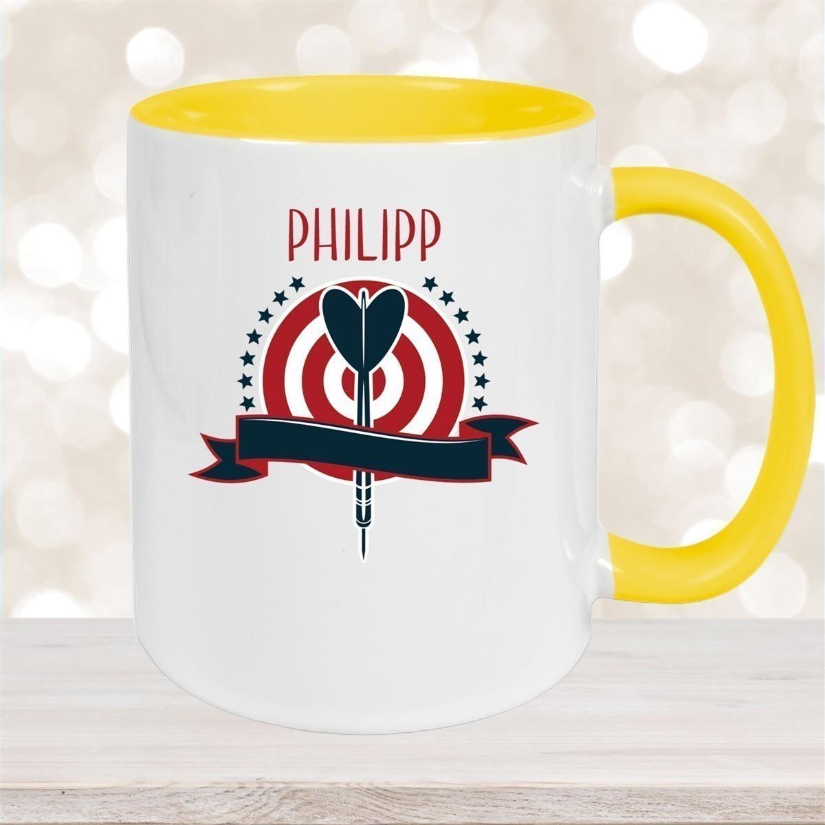 Tasse Dart 4 Wunschname Keramik Kinderbecher personalisiert versch. Farben