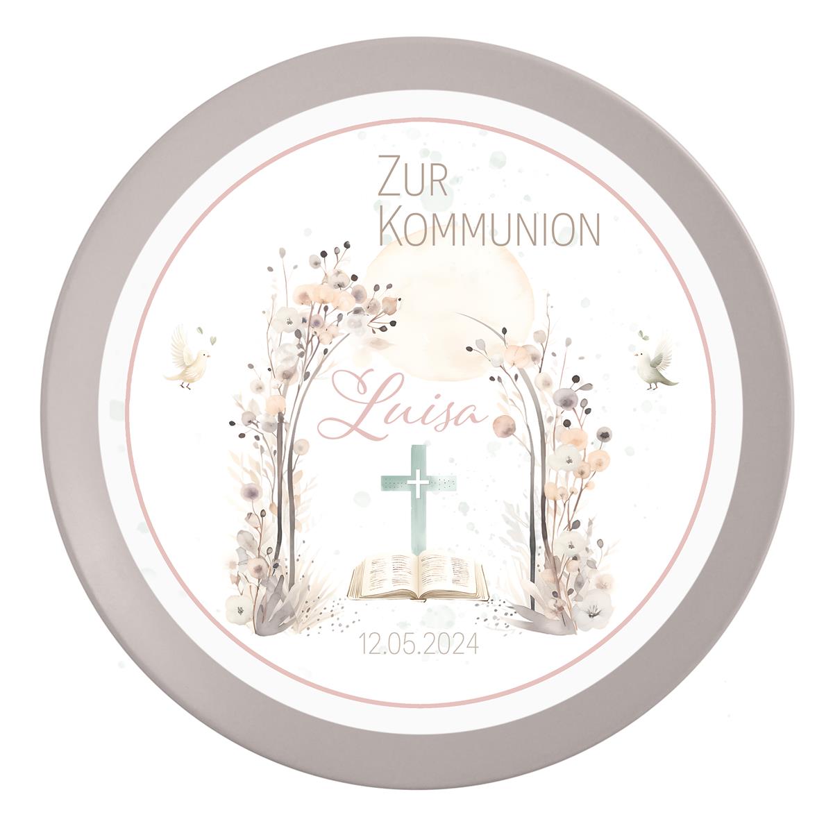 Tortenaufleger Kommunion Blüten #1 Name & Datum (20cm)