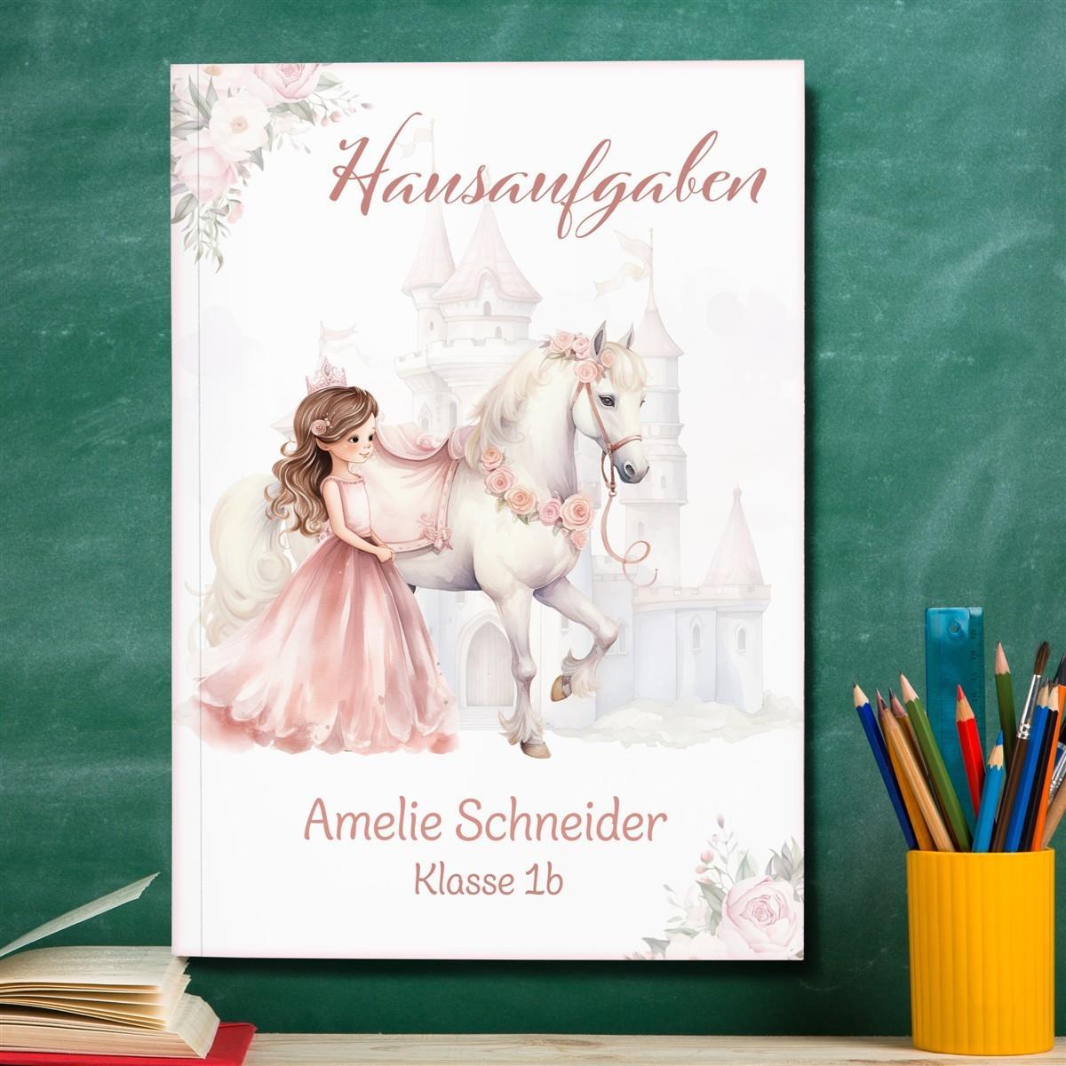 Hausaufgabenheft Prinzessin 1 DIN A5 - 48 Blatt mit Name und Klasse