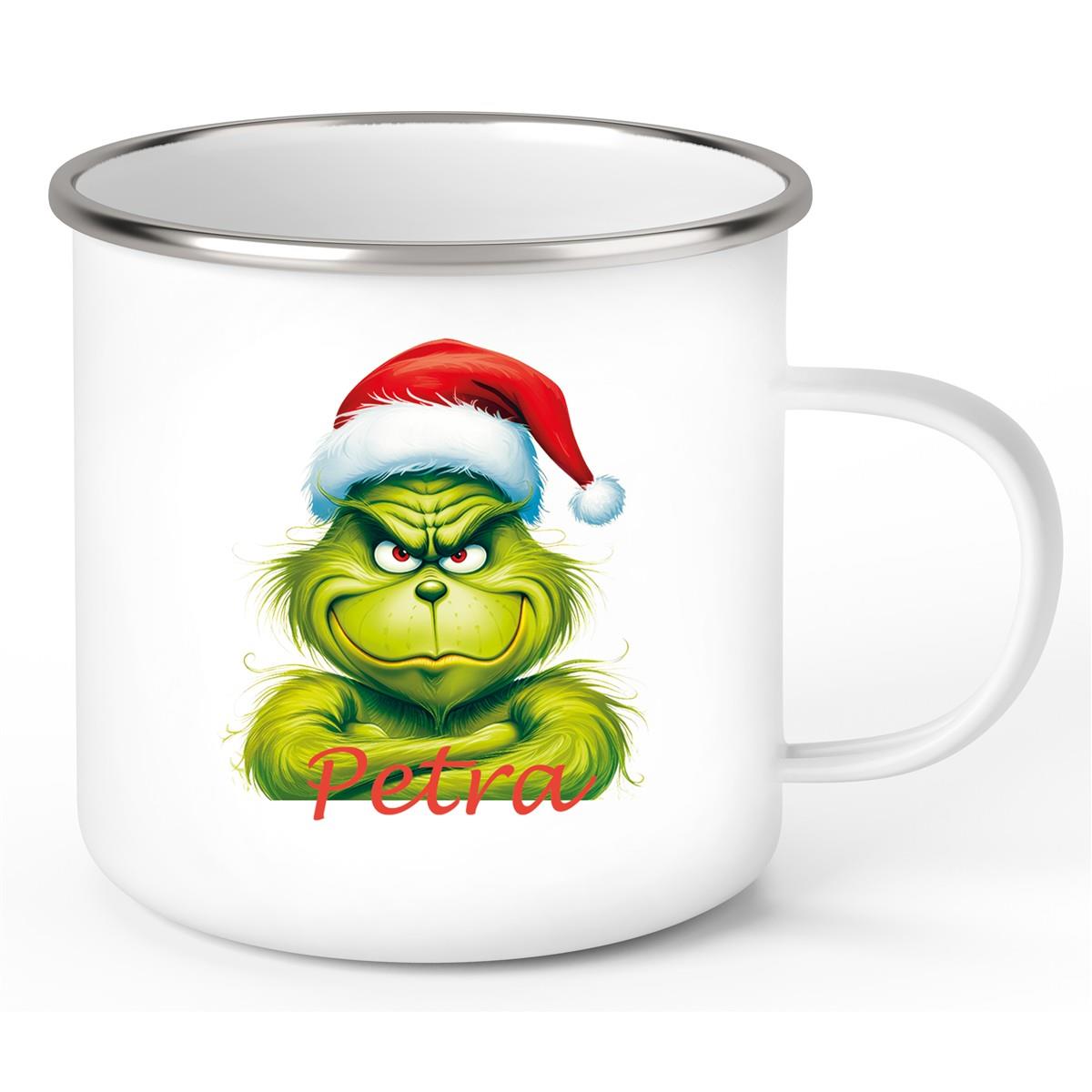 Tasse Wunschname Weihnachten Grinch 2 Emaille Kinderbecher