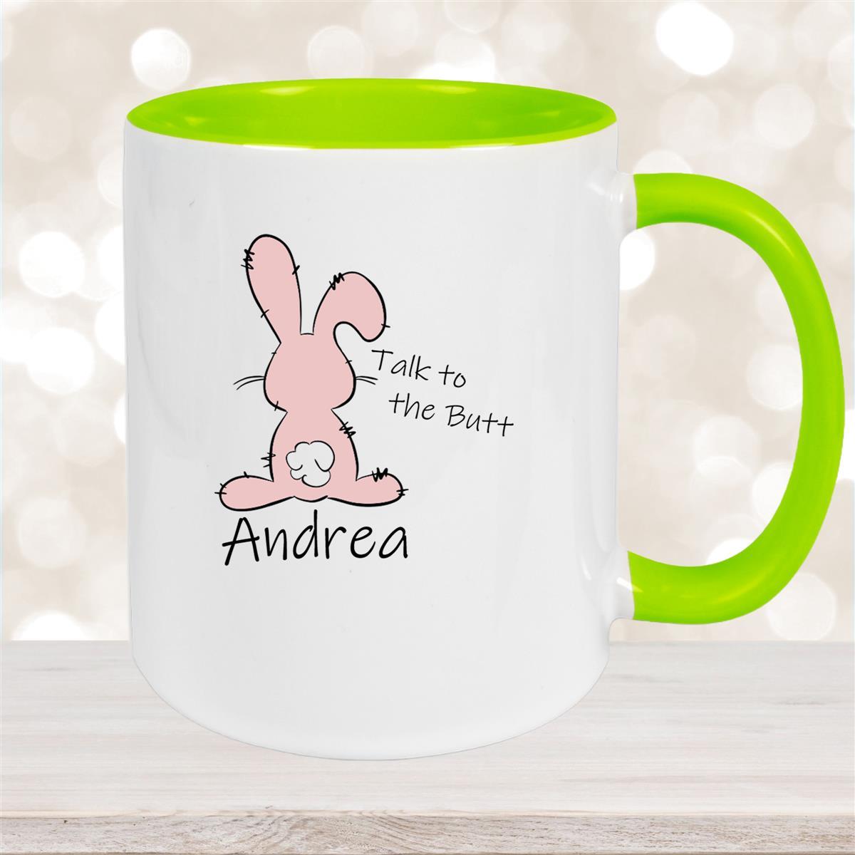 Tasse Ostern - Hase Talk to the Butt Wunschnamen Keramik personalisiert Grün