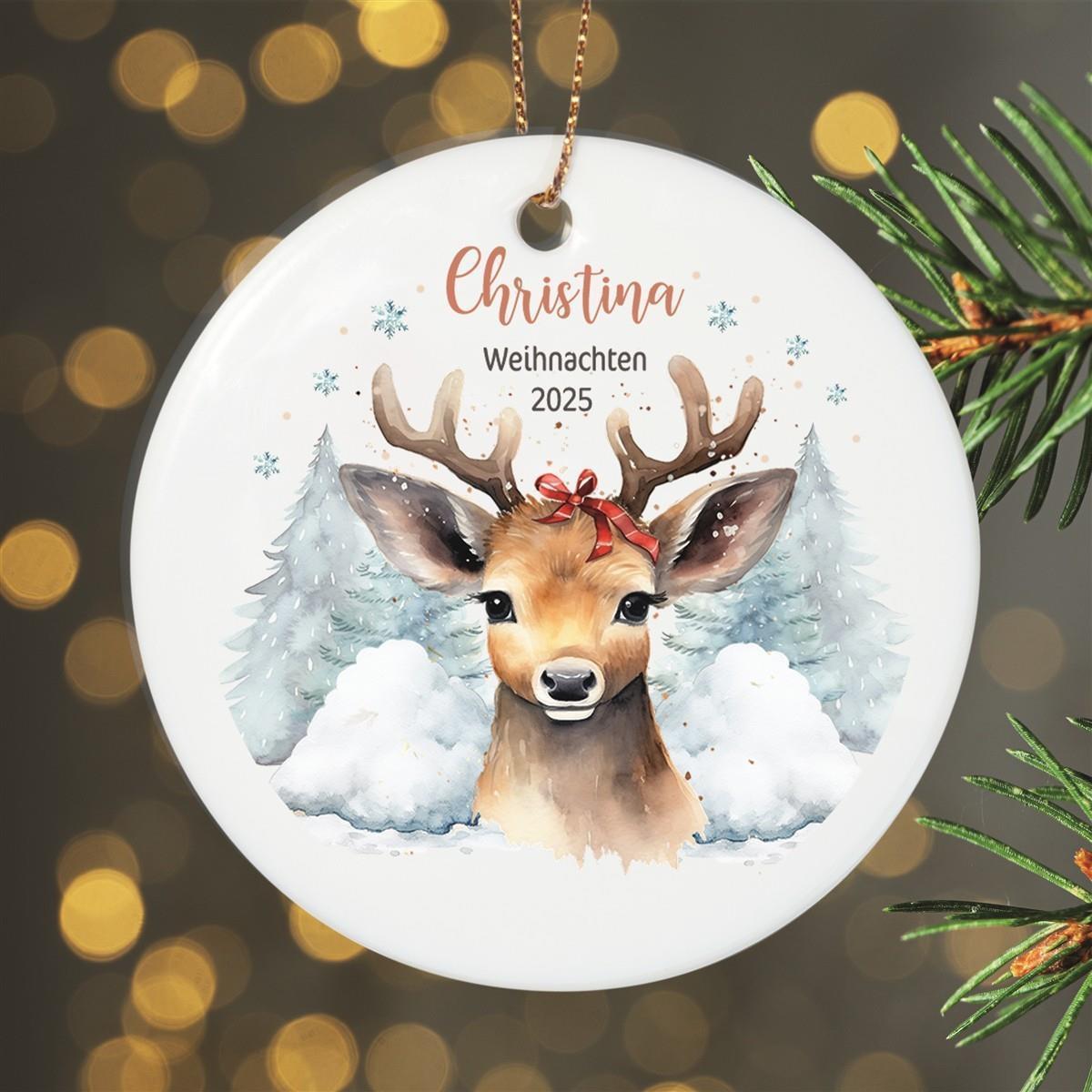 Weihnachtsanhänger personalisiert Rentier Mama 1 Name Motiv Anhänger Keramik, Weihnachtsschmuck, Weihnachtskugel, Christbaumschmuck versch. Formen