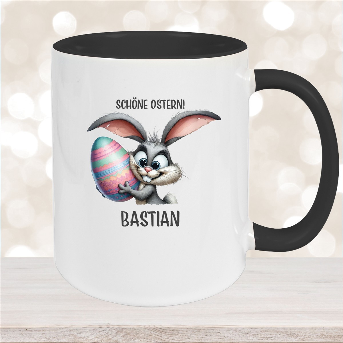Tasse Ostern - Hase #5 Wunschnamen Keramik personalisiert Schwarz