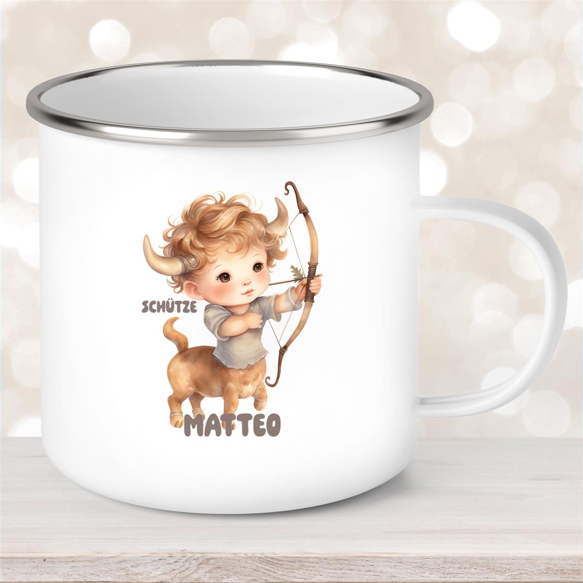 Tasse Sternzeichen Kinder Schütze #1 Wunschname Emaille Kinderbecher personalisiert
