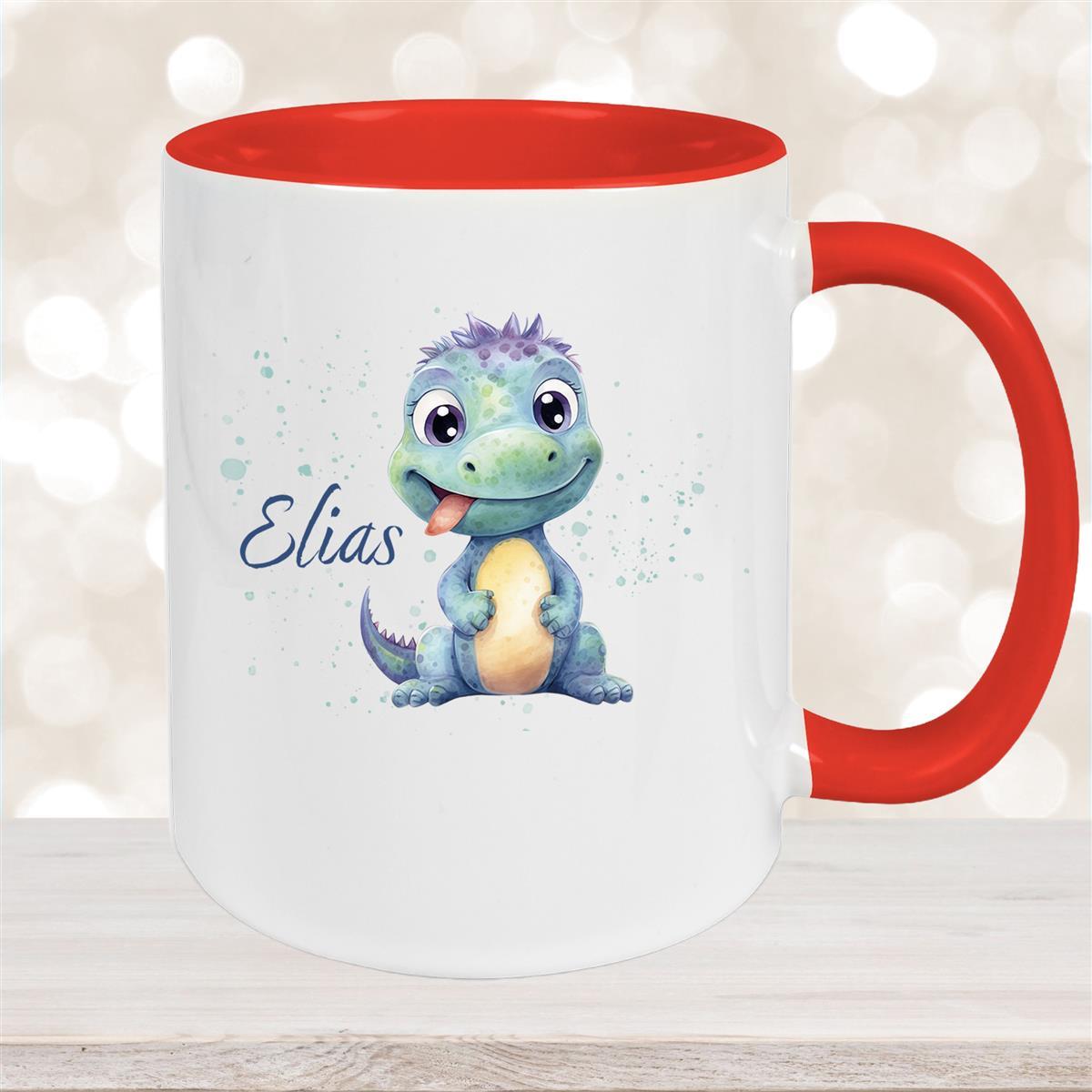 Tasse Dino #13 Wunschname Keramik Kinderbecher Personalisiert Rot