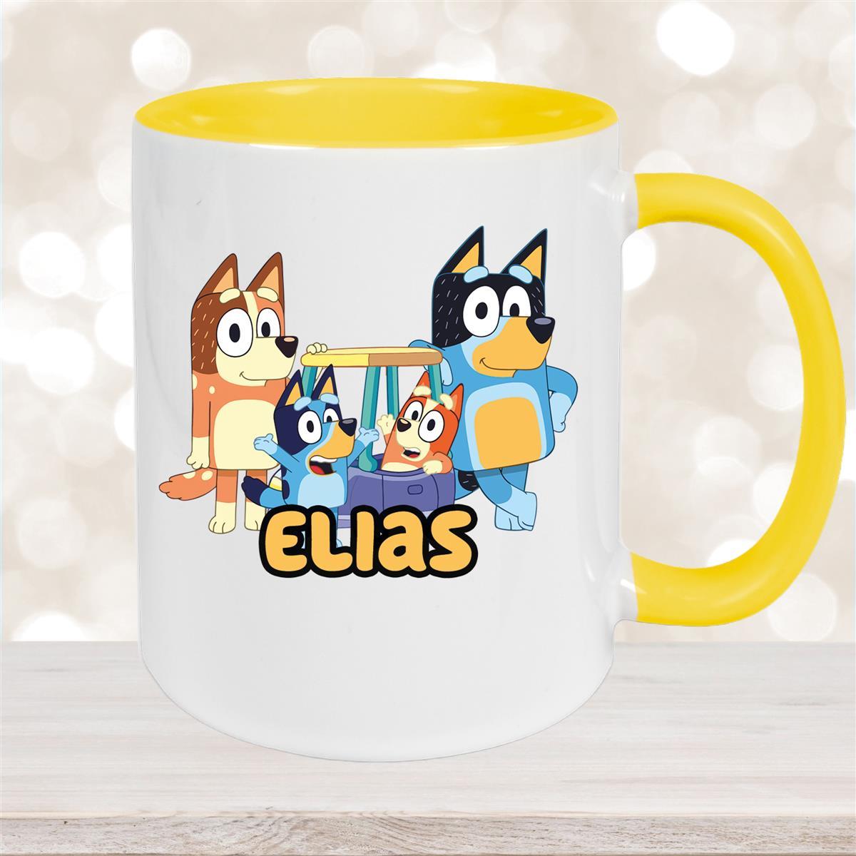 Tasse Bluey #2 Wunschname Keramik Kinderbecher personalisiert Gelb