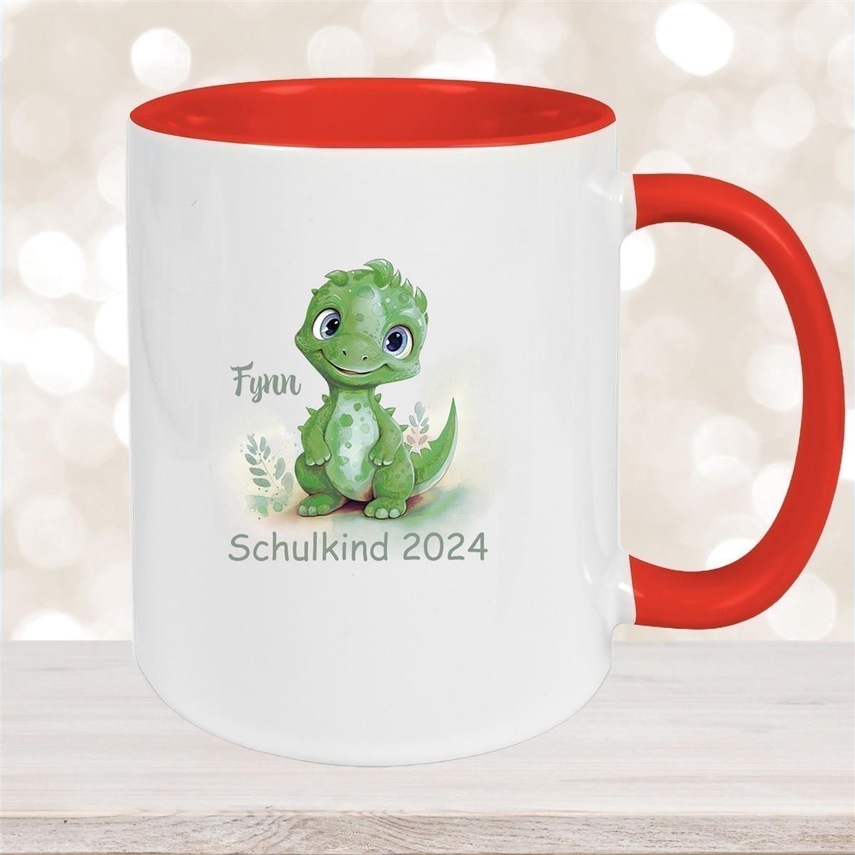 Tasse Schulkind 11 Wunschname Dino 2 Keramik Kinderbecher Personalisiert versch. Farben