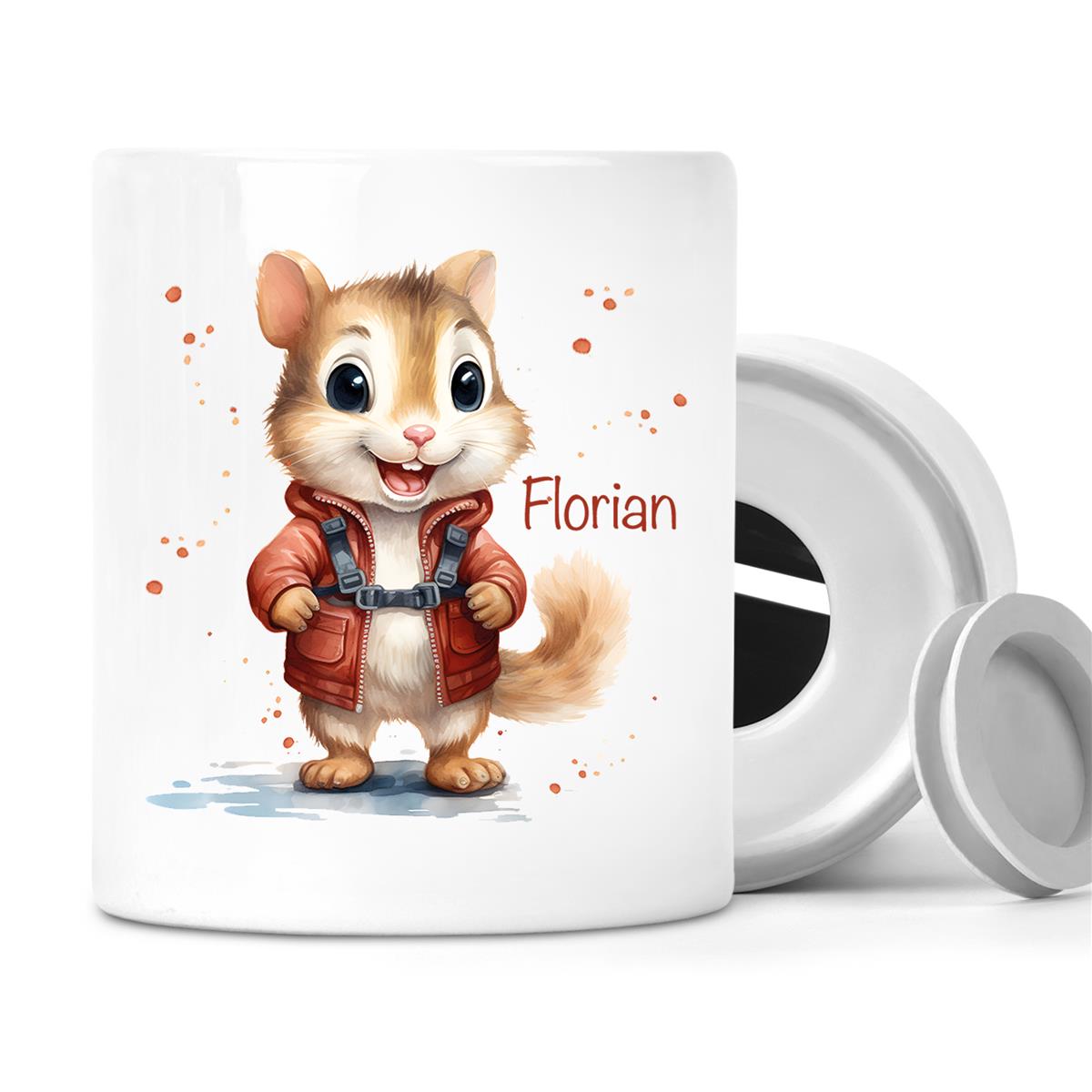 Spardose mit Wunschname Chipmunk 1 personalisiert