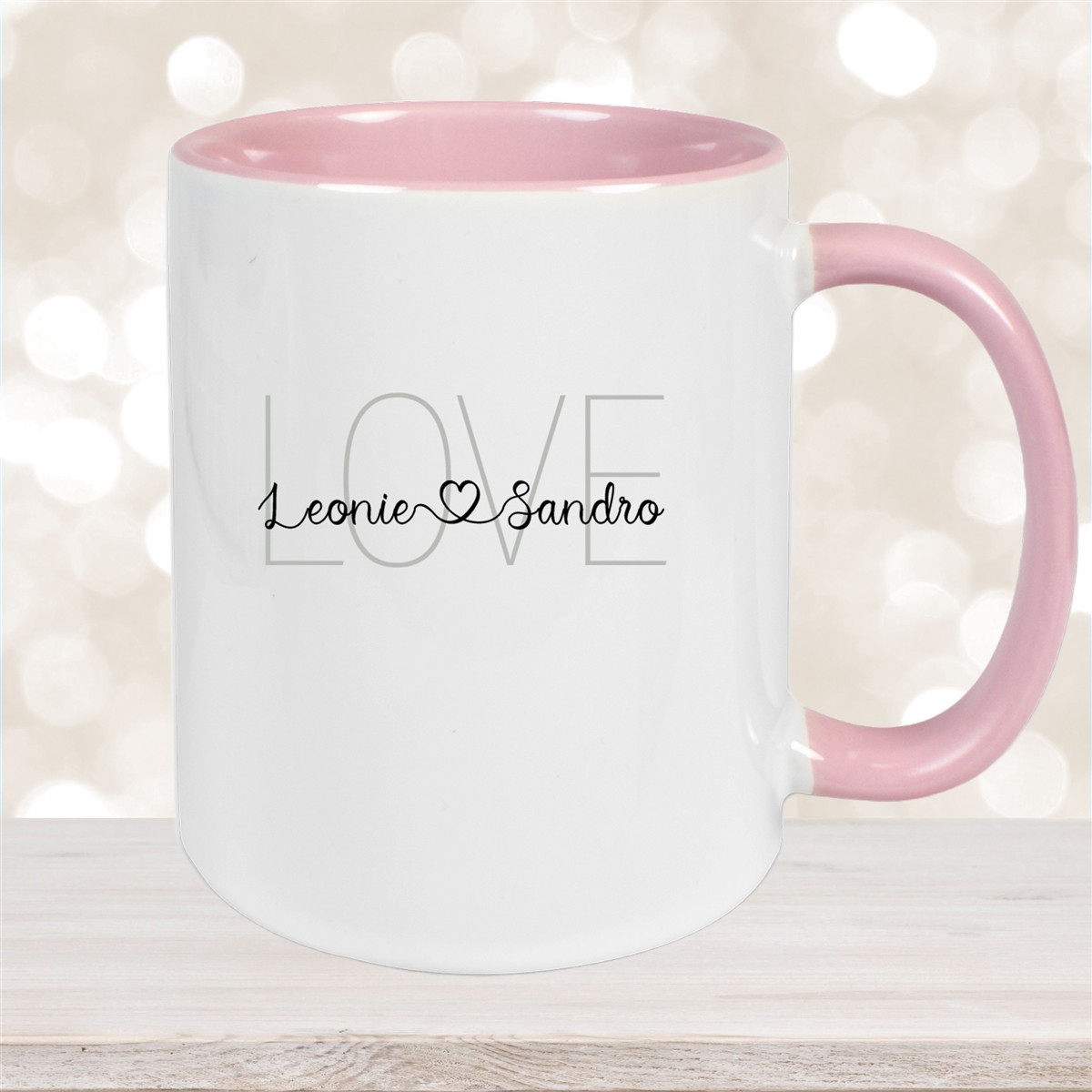 Tasse Liebe - Spruch "LOVE" Valentinstag Wunschnamen Keramik personalisiert versch. Farben Altrosa