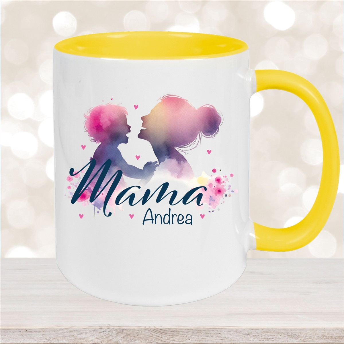 Tasse Muttertag #11 Wunschnamen Keramik Personalisiert Gelb
