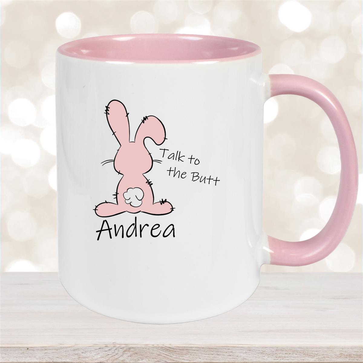 Tasse Ostern - Hase Talk to the Butt Wunschnamen Keramik personalisiert Altrosa