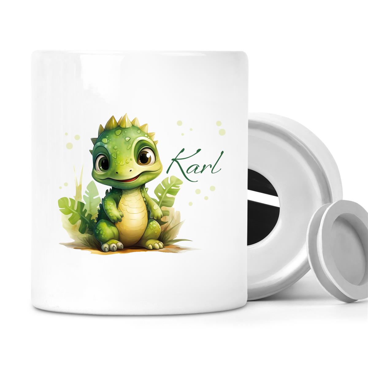 Spardose mit Wunschname Dino 16 personalisiert