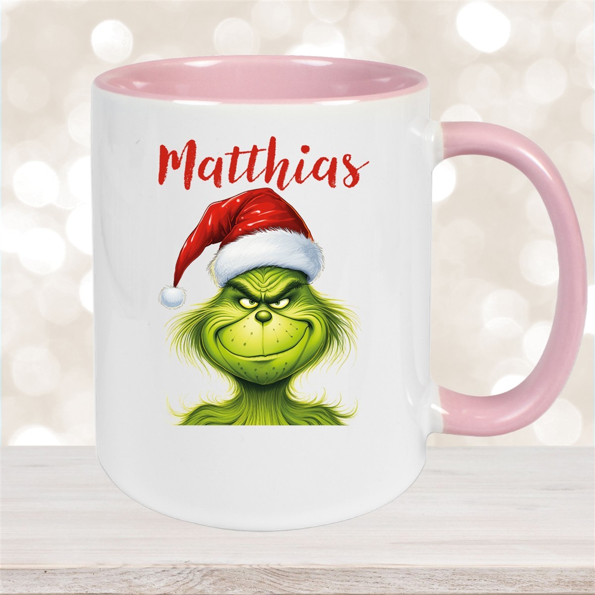 Tasse Wunschname Weihnachten Grinch #3 Keramik Kinderbecher Altrosa
