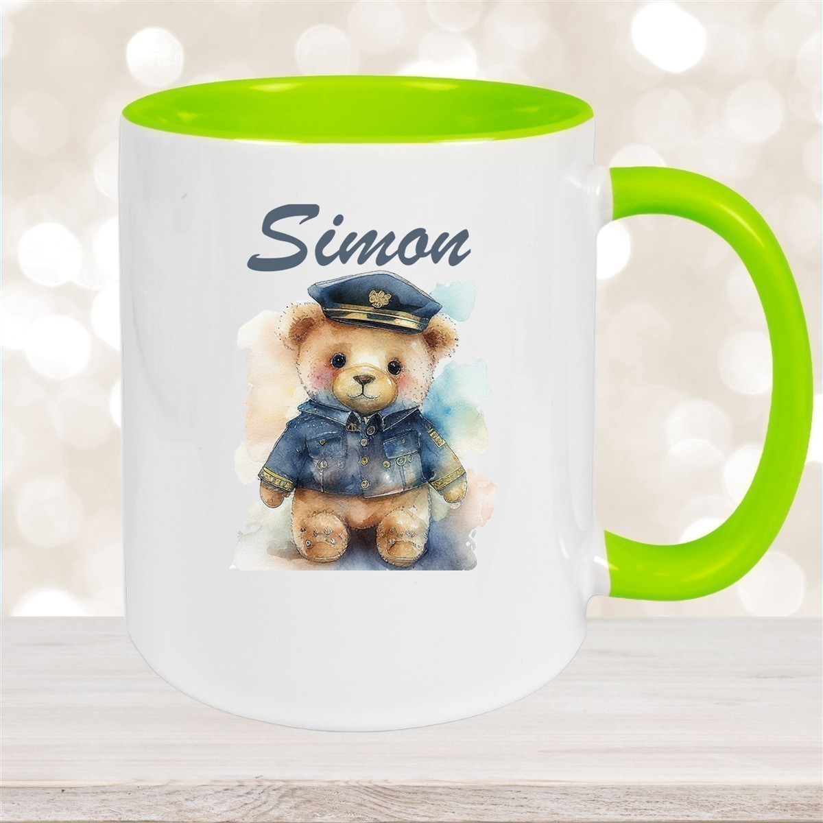 Tasse Polizei Teddy #1 Wunschname Keramik Kinderbecher personalisiert versch. Farben