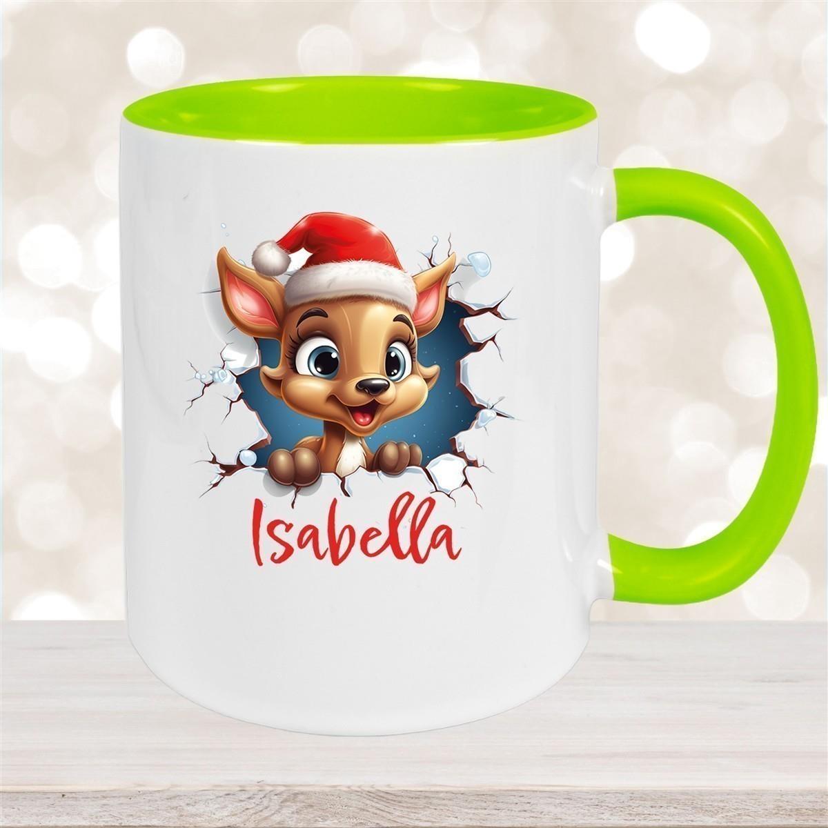Tasse Wunschname Christmas Rentier 1 Keramik Kinderbecher versch. Farben