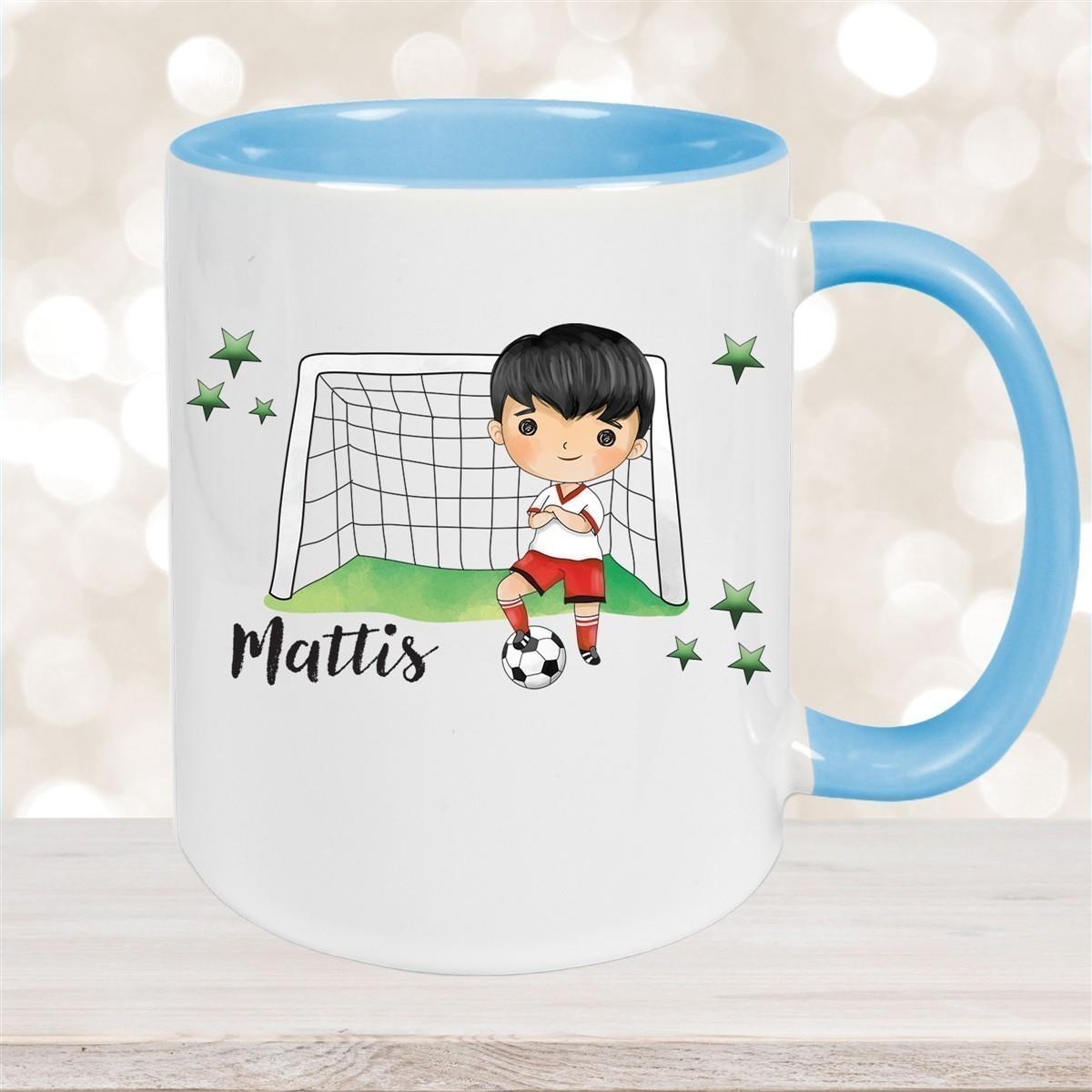 Tasse Fußball 2 Wunschname Keramik Kinderbecher personalisiert versch. Farben