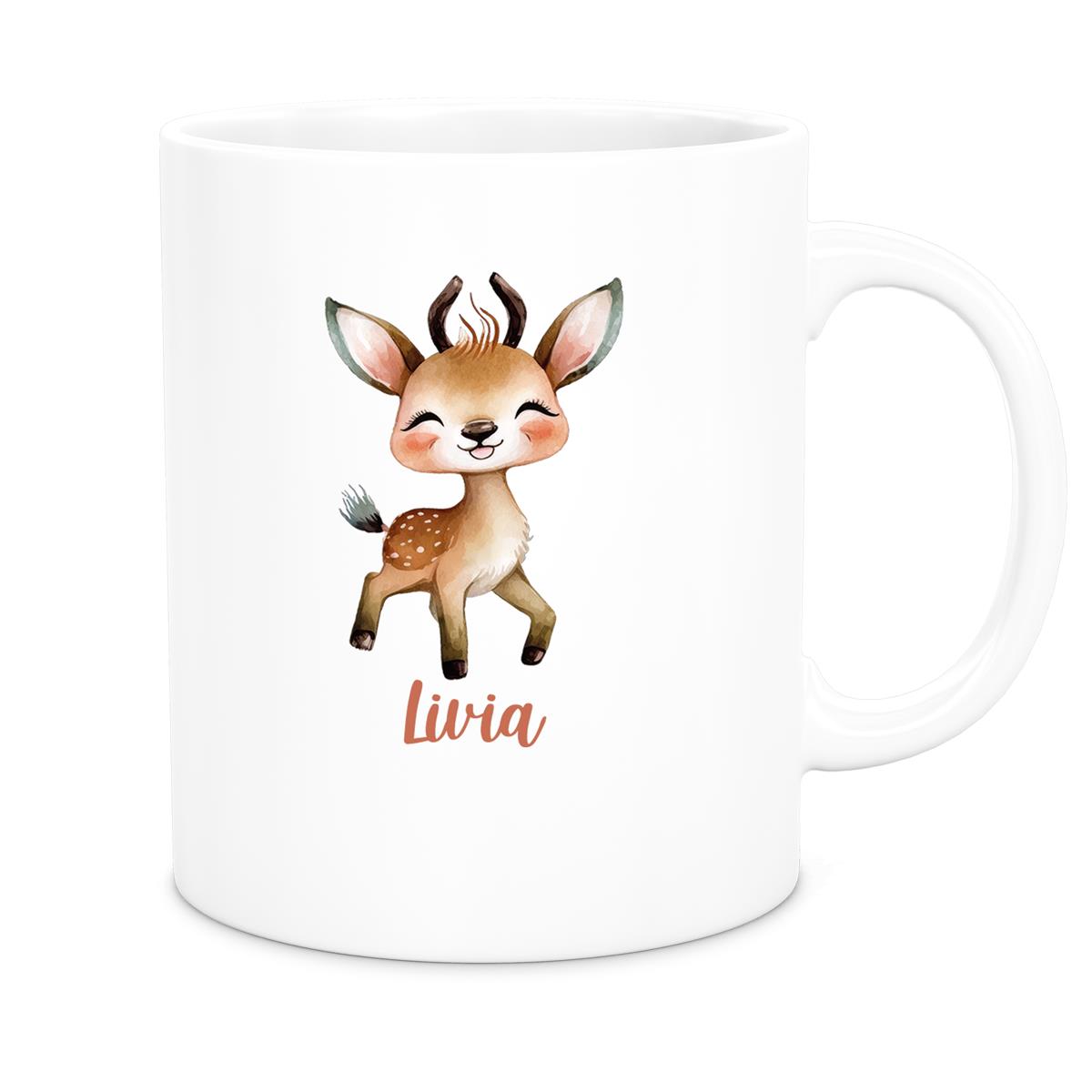 Tasse Wunschname Reh 1 Keramik Kinderbecher versch. Farben