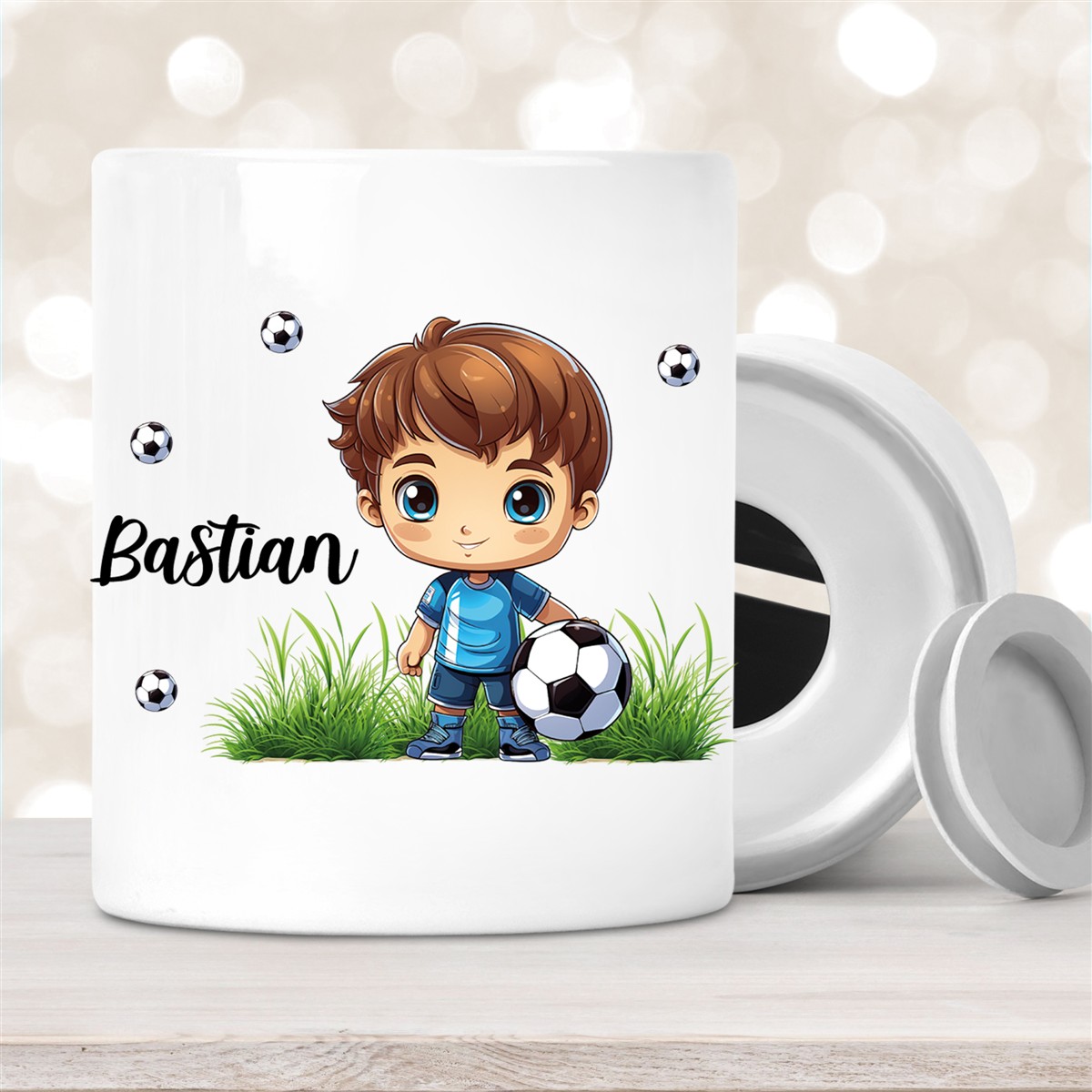 Spardose mit Wunschname Fußball #6 personalisiert