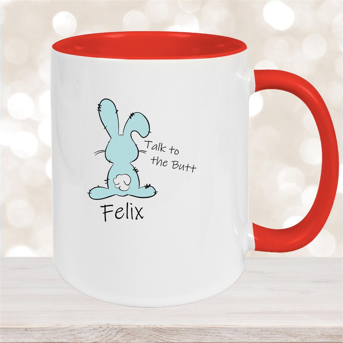 Tasse Ostern - Hase Talk to the Butt #2 Wunschnamen Keramik personalisiert Rot