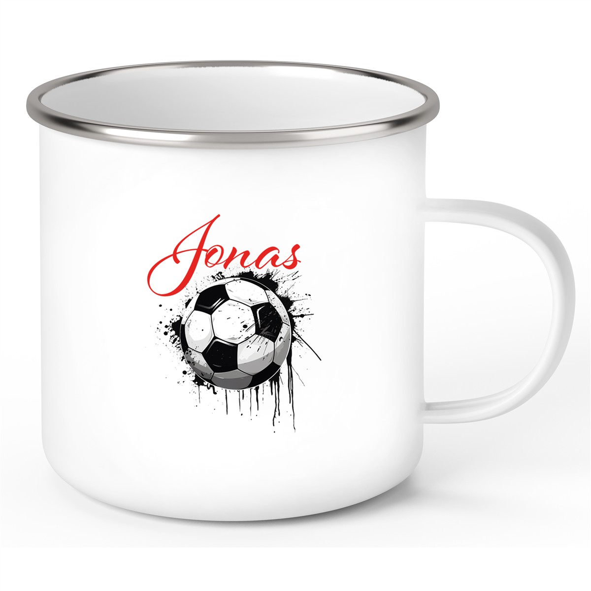 Tasse Fußball 19 Wunschname Emaille Kinderbecher personalisiert