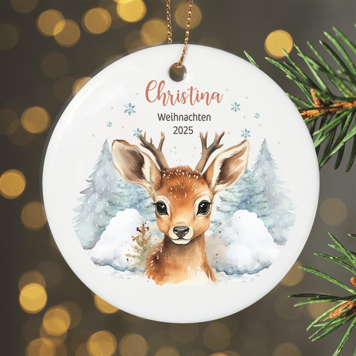 Weihnachtsanhänger personalisiert Rentier Kind 1 Name Motiv Anhänger Keramik, Weihnachtsschmuck, Weihnachtskugel, Christbaumschmuck versch. Formen