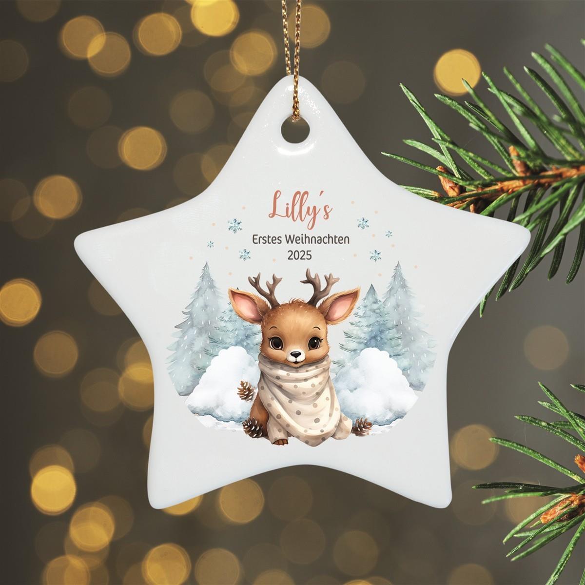 Weihnachtsanhänger personalisiert Rentier Baby 1 Name Motiv Anhänger Keramik, Weihnachtsschmuck, Weihnachtskugel, Christbaumschmuck versch. Formen