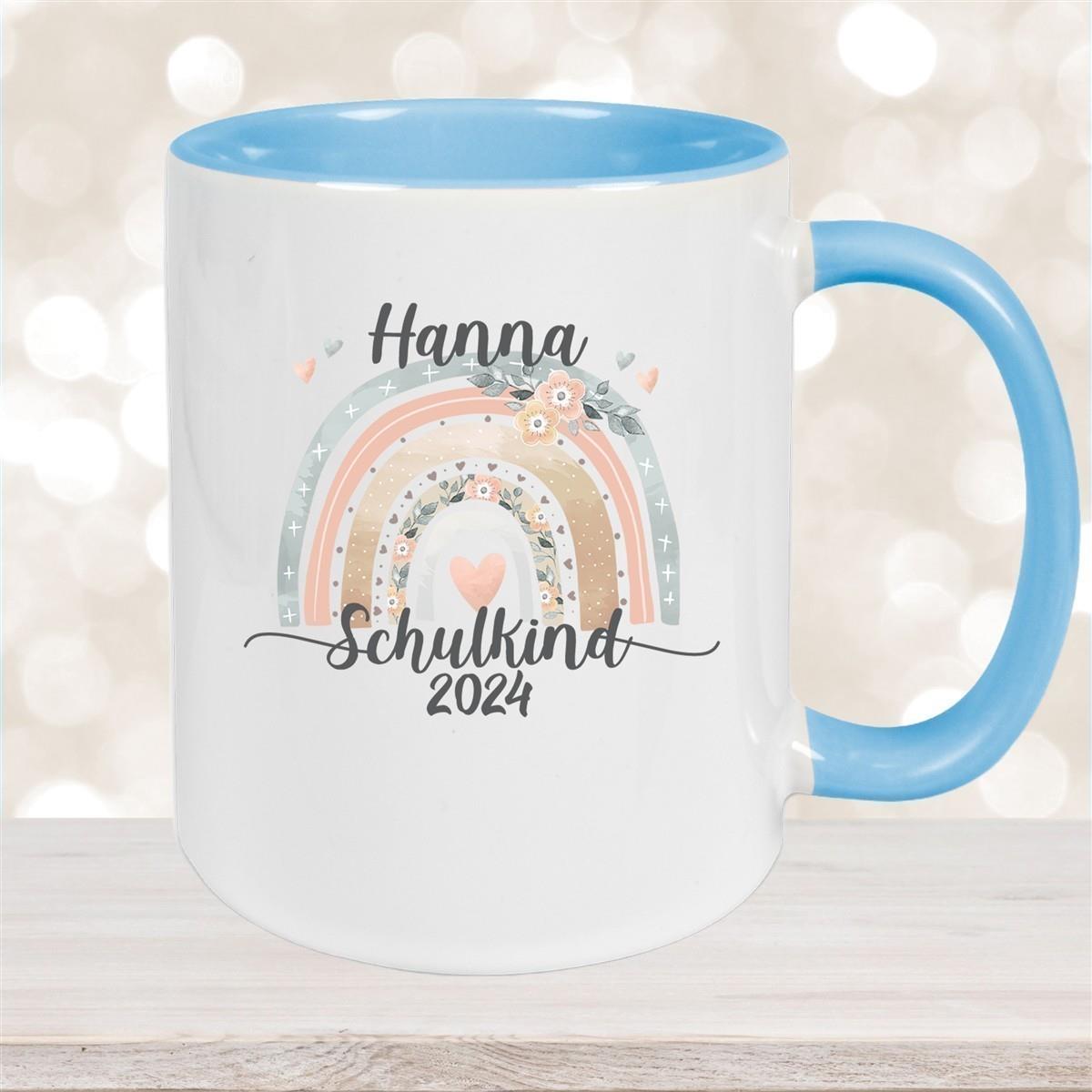 Tasse Schulkind 06 Wunschname Rainbow Keramik Kinderbecher Personalisiert versch. Farben