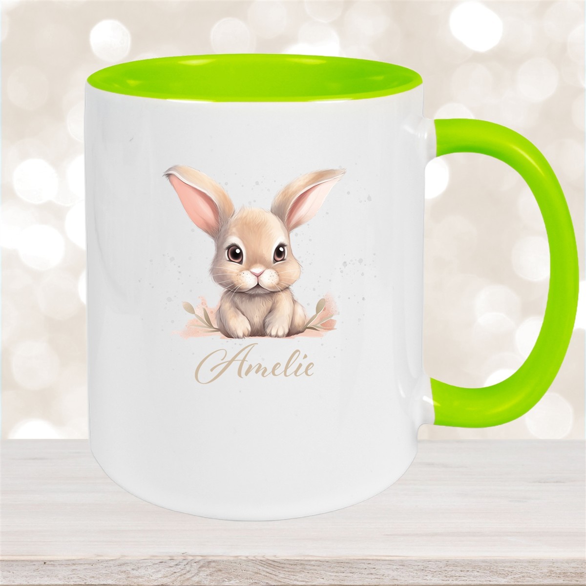 Tasse Ostern - Hase #7 Wunschnamen Keramik personalisiert Grün