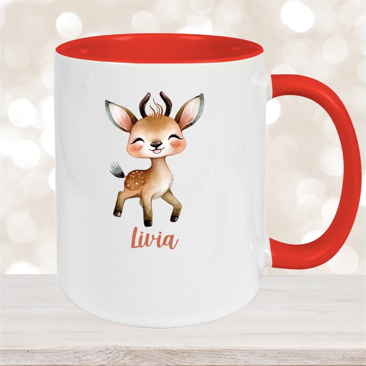 Tasse Wunschname Reh #1 Keramik Kinderbecher versch. Farben