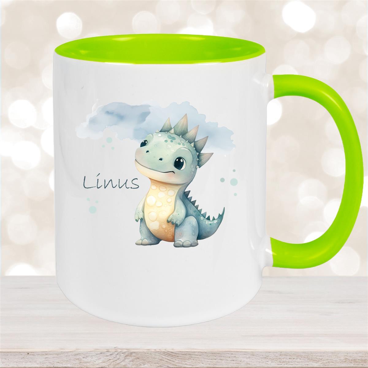 Tasse Dino #15 Wunschname Keramik Kinderbecher Personalisiert Grün