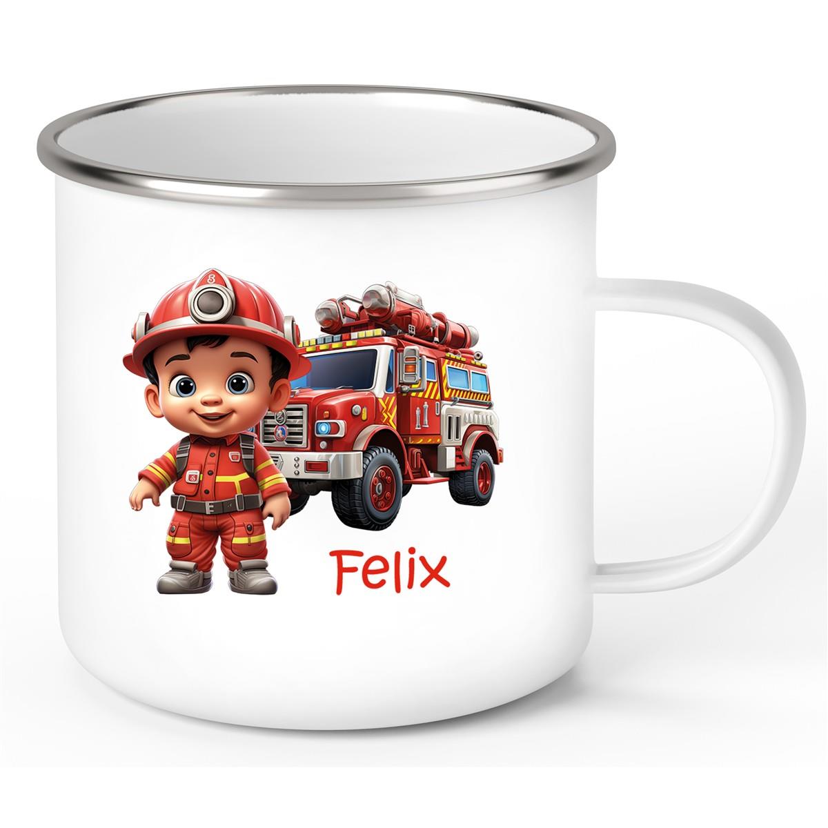 Tasse Wunschname Feuerwehr 4 Emaille Kinderbecher