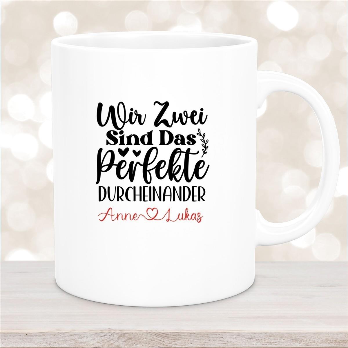 Tasse Liebe - "Wir Zwei sind das perfekte Durcheinander" Valentinstag Wunschnamen Keramik personalisiert versch. Farben